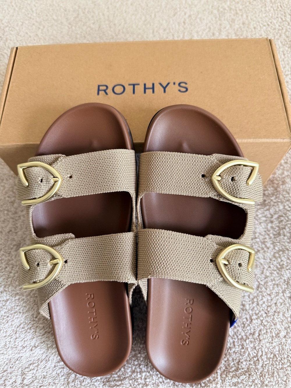 Rothy's The Buckle Slide in Dune - Neutral Tan